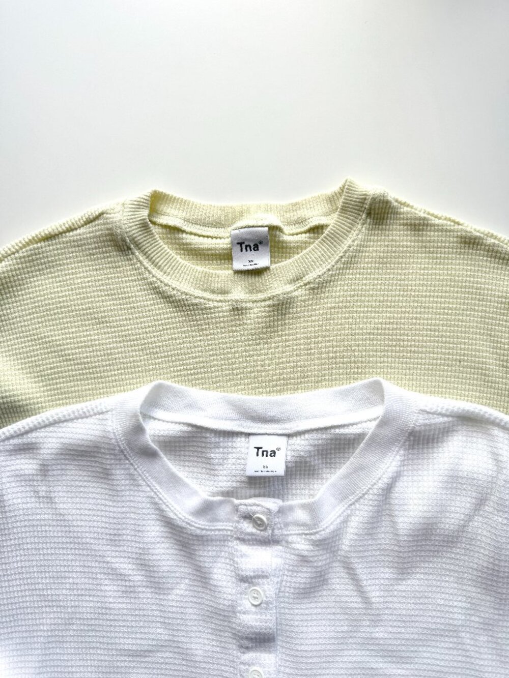 Lot of 2 Aritzia TNA Waffle Thermal Knit Long Sleeve T-Shirts Tops, Size XS
